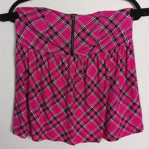 TORRID Womens Sz 0 (L) Pink Black Plaid Strapless Bandeau Crossover Top Blouse - Picture 3 of 7